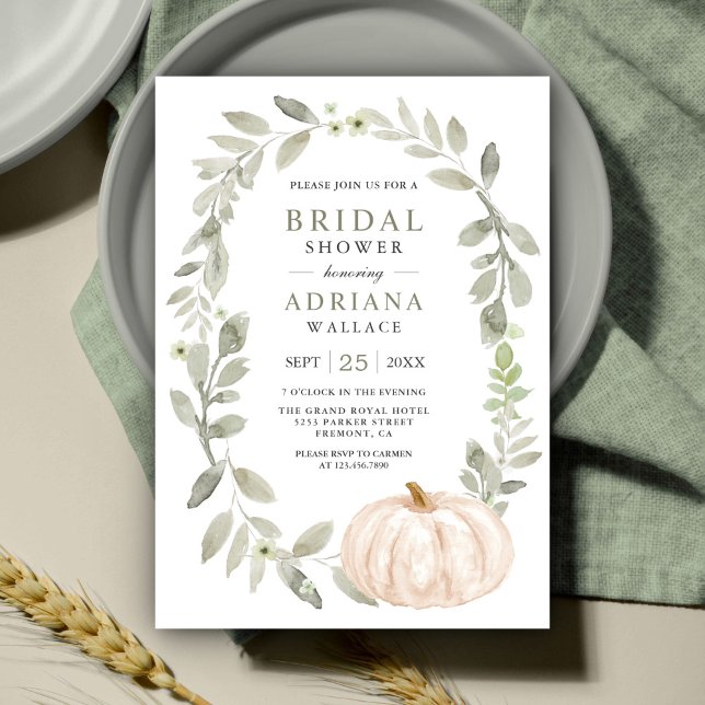 Rustic Sage Greenery White Pumpkin Bridal Shower Invitation (Creator Uploaded)