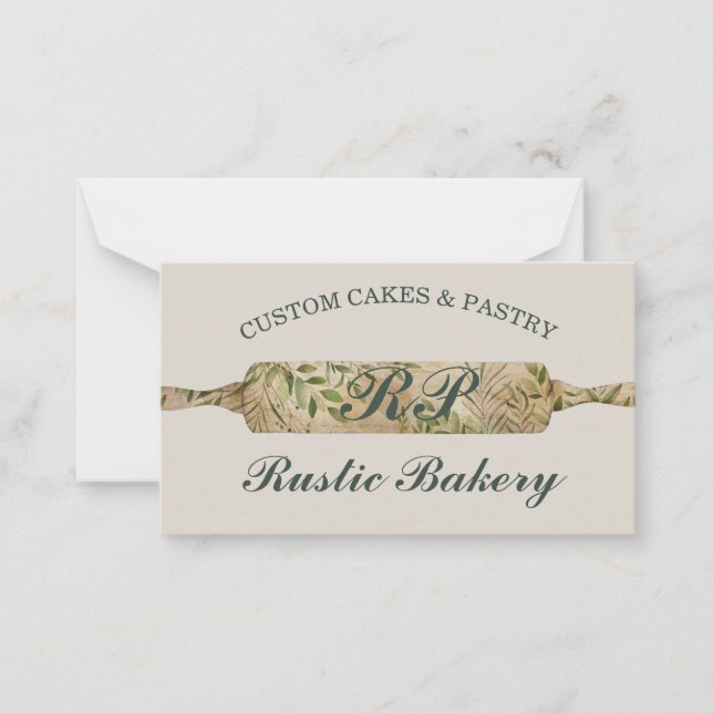 Rustic sage ivory Floral Roller Bakery Chef Card (Front)