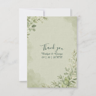 Rustic Sage Linen Wedding Botanical Thank You Card