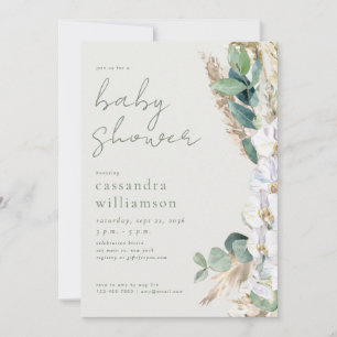 Rustic Sage Pampas Grass Boho Floral Baby Shower Invitation