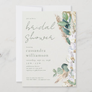 Rustic Sage Pampas Grass Boho Floral Bridal Shower Invitation