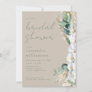 Rustic Sage Pampas Grass Boho Floral Bridal Shower Invitation