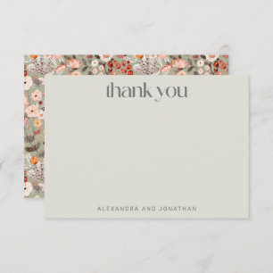 Rustic Sage Taupe Floral Boho Custom Wedding  Thank You Card
