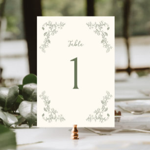 Rustic Sage Vintage Floral Frame Wedding Table Number