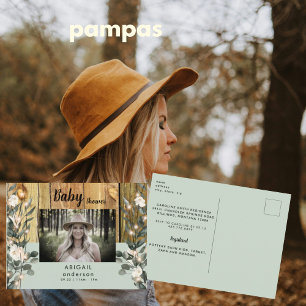 Rustic Sage White Floral Mum-to-be Photo  Invitation Postcard