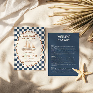 Rustic Sailboat Coastal Chequerboard Bachelorette Invitation