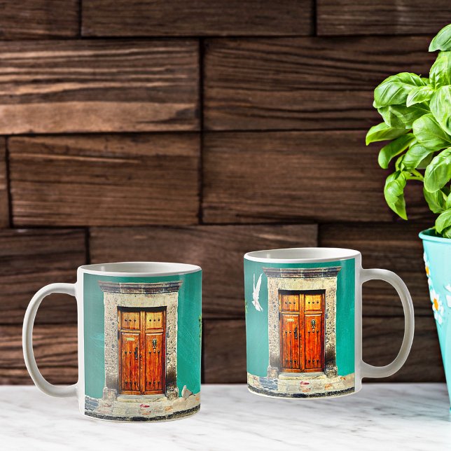 Rustic San Miguel de Allende Brown Green Dove Door Coffee Mug (Creator Uploaded)
