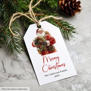 Rustic Santa Claus Vintage Festive Merry Gift Tags