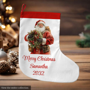 Rustic Santa Claus Vintage Festive Merry Stocking