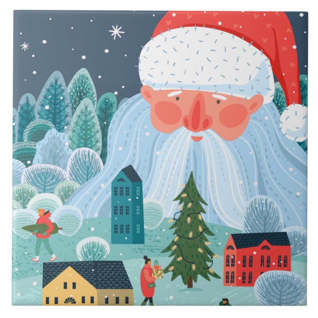 Rustic Santa Oversees Town Tile (Front)