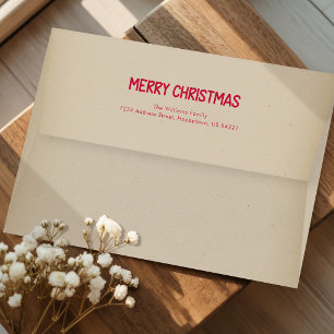 Rustic Santa Red Script Family Christmas Holiday Envelope