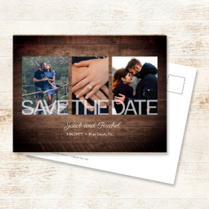 Rustic Save the Date 3-Photo Collage Wedding Postcard