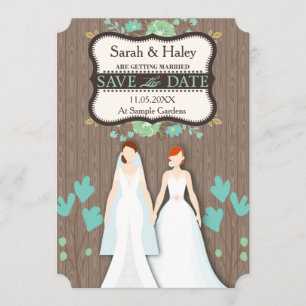 Rustic Save the Date Card, Two Brides