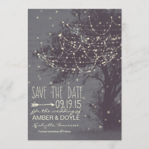 Rustic Save the Date, Old Tree with String Lights Save The Date