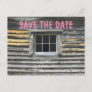 RUSTIC SAVE THE DATE POSTCARDS, CABIN ANNOUNCEMENT POSTCARD