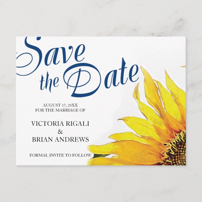 Rustic Save The Date ~ Sunflower Announcement Postcard (Front)