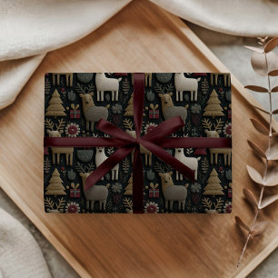 Rustic Scandinavian Reindeer & Forest Christmas  Wrapping Paper