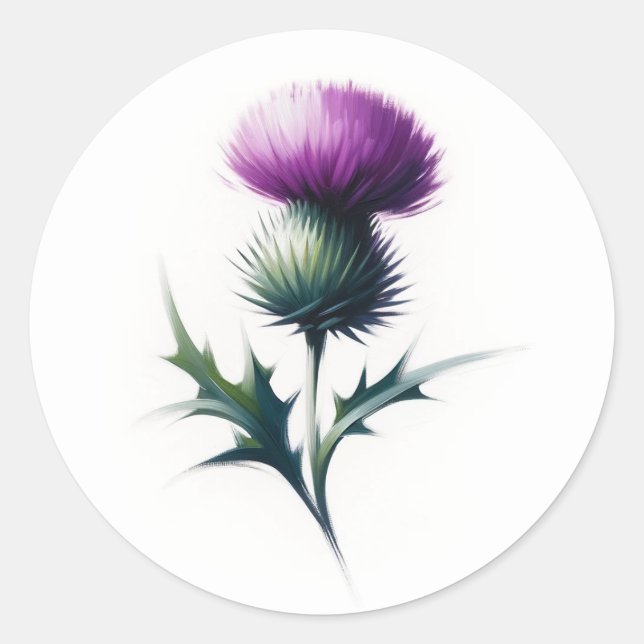 Rustic Scottish Thistle Round Stickers (Front)