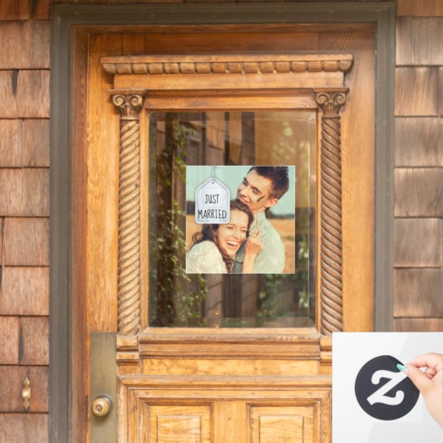 Rustic Scrapbook Just Married Photo Wedding Square (Home Door)