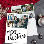 Rustic script 6 photo collage Merry Christmas  Holiday Card<br><div class="desc">Rustic elegant stylish simple black and white Merry Christmas holiday card with modern handwritten calligraphy script,  6 custom family photos,  and personalised text. Easy to customise on both sides!</div>