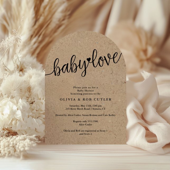 Rustic Script Baby Love Kraft Baby Shower Arched Invitation (Creator Uploaded)