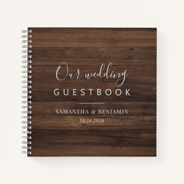 Rustic Script Barn Wood Newlyweds Guestbook Notebook (Front)