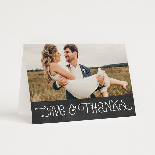 Rustic Script Black Chalkboard Wedding Photo Thank You Card (Creator Uploaded)