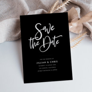 rustic script black save the date card