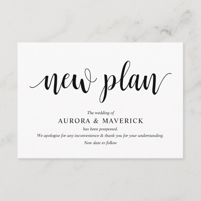 Rustic Script, Black, Wedding postpone, Editable Enclosure Card (Front)