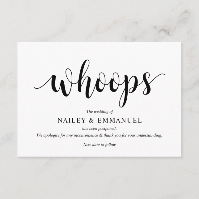 Rustic Script, Black, Wedding postpone, Editable Enclosure Card (Front)