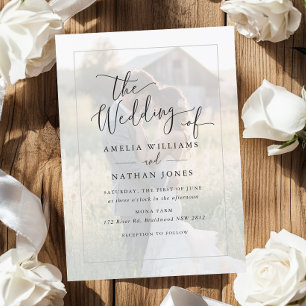 Rustic Script Black White Photo Wedding   Invitation
