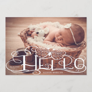 rustic script butterfly birth announcement card