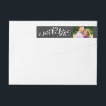 Rustic Script Chalkboard Photo Save the Date Wrap Around Label<br><div class="desc">Custom wedding save the date wrap-around return address labels feature "Save the Date" white script text design with space for a photo and return address. Background has a black chalkboard style textured appearance.</div>