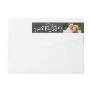 Rustic Script Chalkboard Photo Save the Date Wrap Around Label