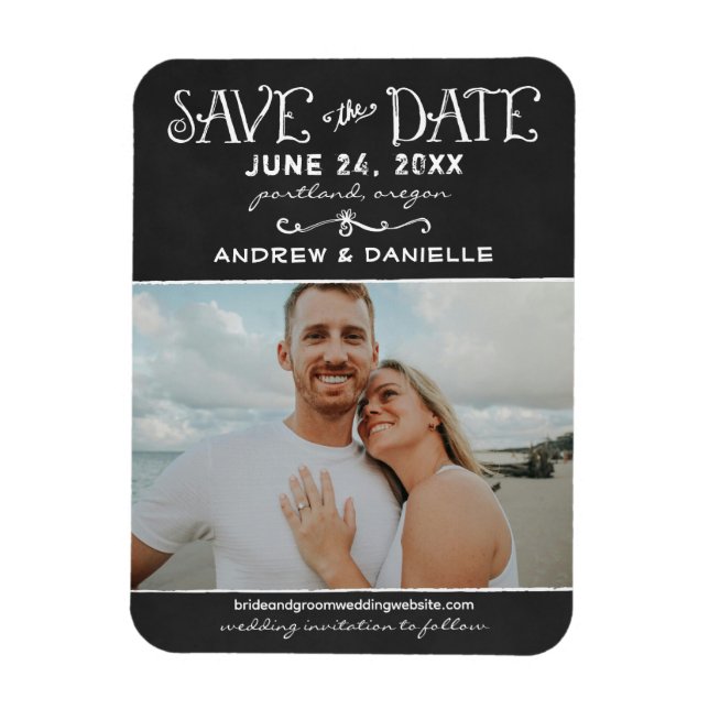 Rustic Script Chalkboard Wedding Black Photo Magnet (Vertical)