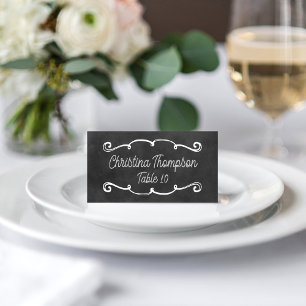Rustic Script Chalkboard Wedding Black Place Card