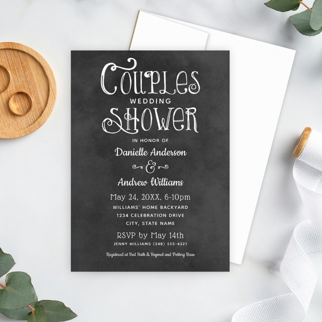 Rustic Script Chalkboard Wedding Couples Shower Invitation (Creator Uploaded)