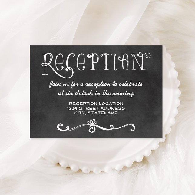 Rustic Script Chalkboard Wedding Reception Black Enclosure Card (Creator Uploaded)