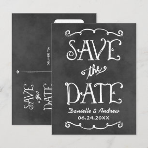 Rustic Script Chalkboard Wedding Save the Date Announcement Postcard