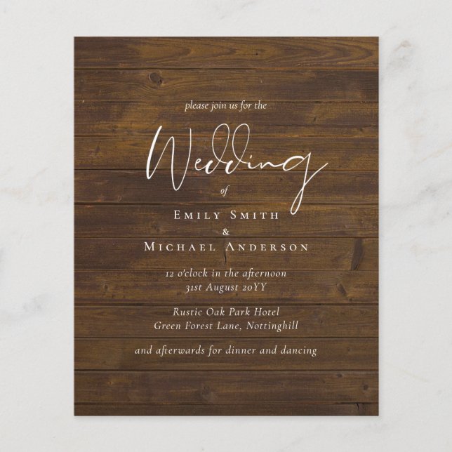 Rustic Script Country Barn Woodland Budget Wedding (Front)
