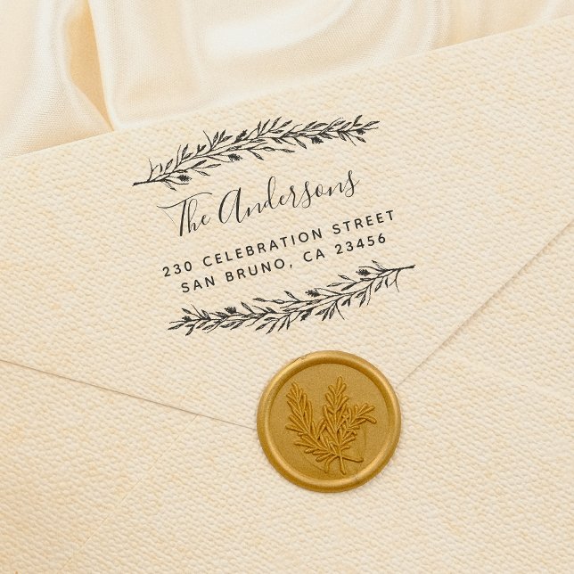 Rustic Script | Custom Botanical Return Address Rubber Stamp (Creator Uploaded)