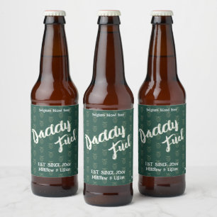 Rustic script "Daddy Fuel" green pattern hop Beer Bottle Label