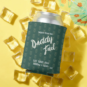 Rustic script "Daddy Fuel" green pattern hop Can Cooler