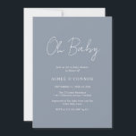 Rustic Script Dusty Blue Simple Boy Baby Shower Invitation<br><div class="desc">Modern dusty blue baby shower invitation featuring a simple design with "Oh Baby" in a rustic style script typography.  This elegant invitation with a minimalist layout is perfect for a boy baby shower.</div>