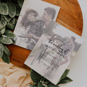 Rustic Script   Faded Photo Front and Back Wedding Invitation