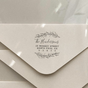 Rustic Script Family Name Botanical Return Address Rubber Stamp