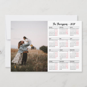 Rustic Script Family Photo 2027 Calendar 12 Month Holiday Card