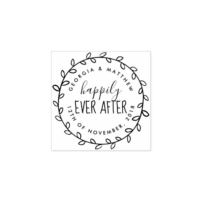 Rustic Script Happily Ever After Return Address Rubber Stamp (Imprint)