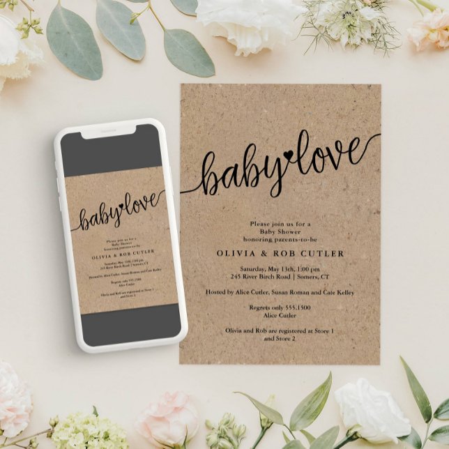Rustic Script Kraft Baby Love Shower Invitation (Creator Uploaded)