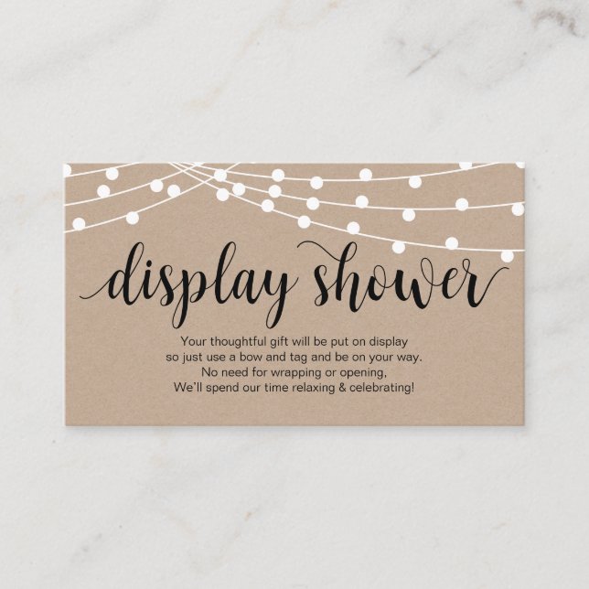 Rustic Script, Kraft, String Lights Display Shower Enclosure Card (Front)